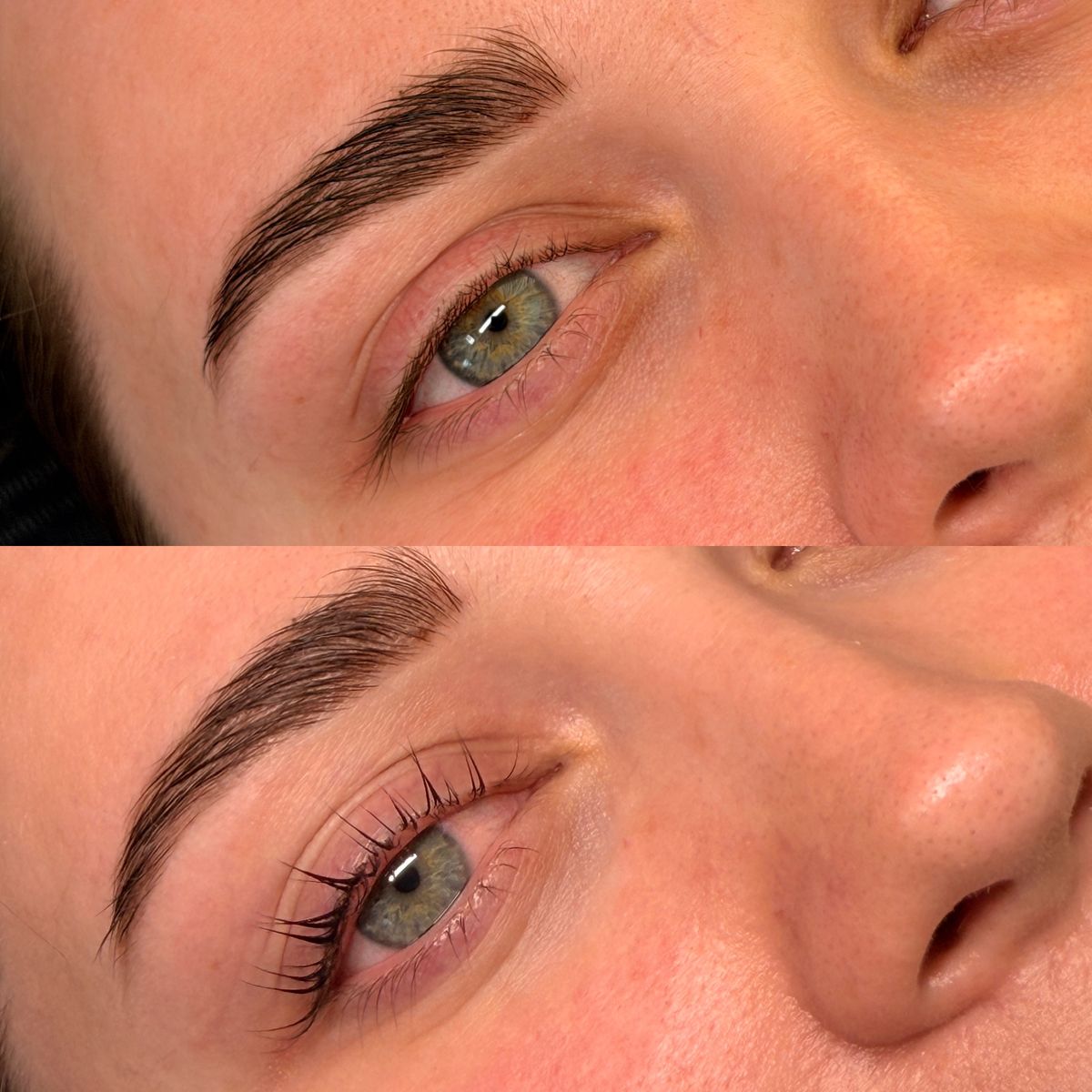 Lash lift before and after — close-up comparison